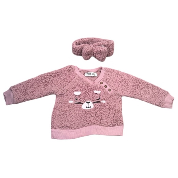 Chick pea Pink Infant girl sweater with headband. Size:12M. Condition: Good. - Picture 1 of 7